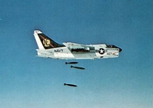 A-7E_VA-25_dropping_bombs_over_Vietnam_c1970
