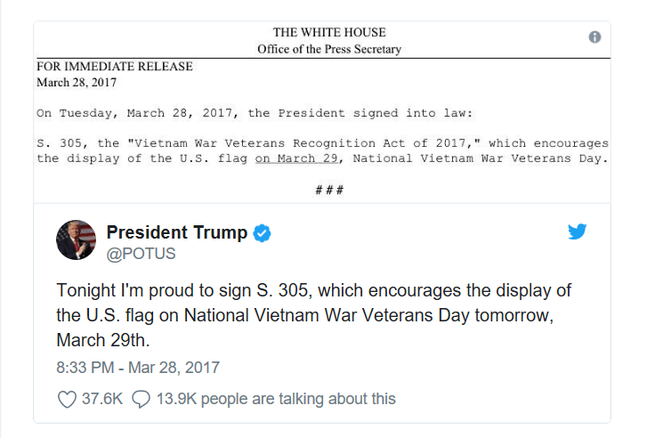 Vietnam Veterans Day Tweet