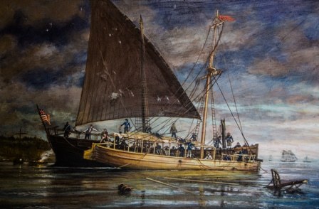 Philadelphia-Sinking-Assisted-by-the-Row-Galley-Washington-Painting-by-Ernie-Haas