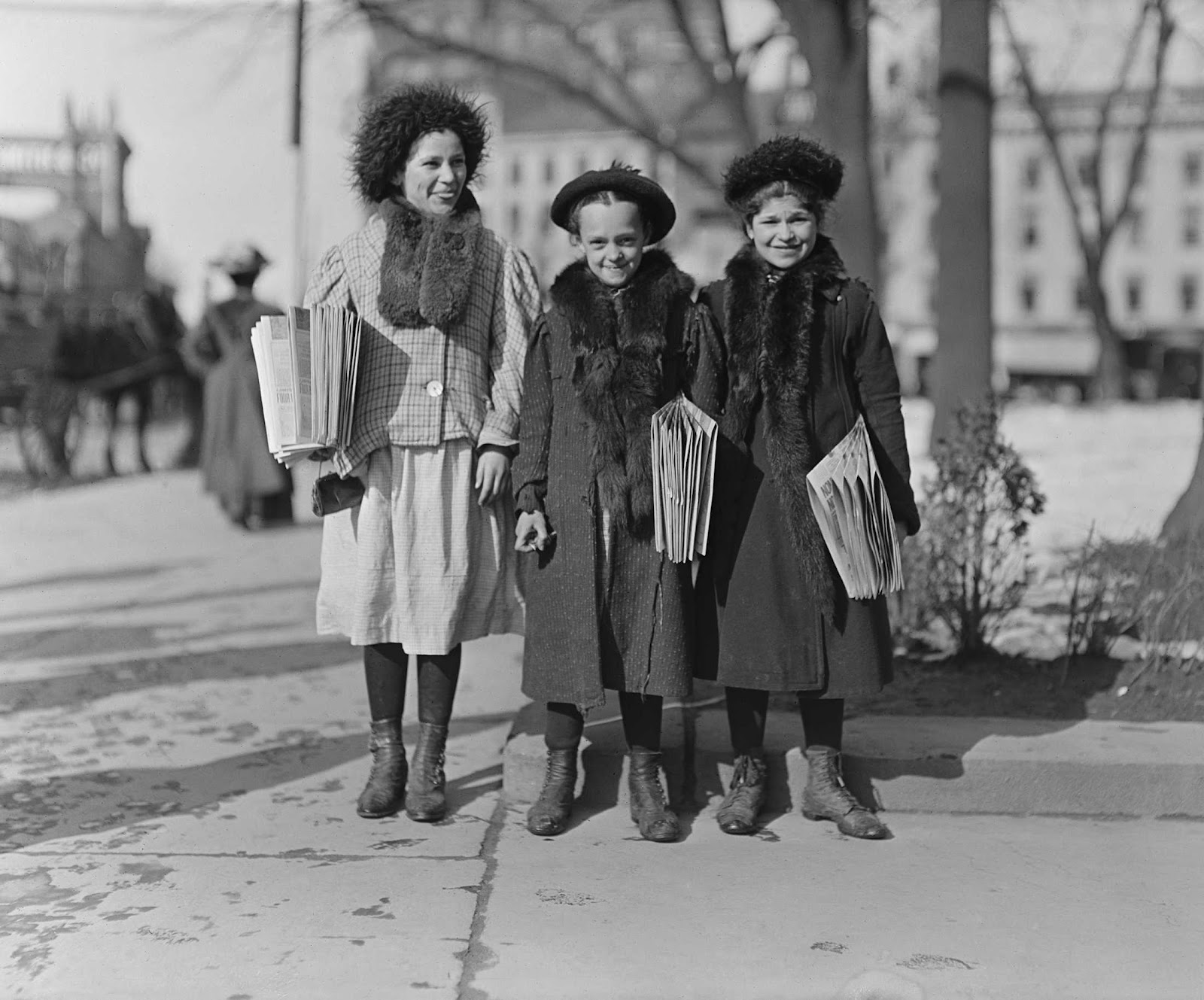 Lewis Hine - Have been selling 2 years. Youngest, Yedda Welled, is 11 years old. Next, Rebecca Cohen, is 12. Next, Rebecca Kirwin, is 14. Hartford, Connecticut, 1909