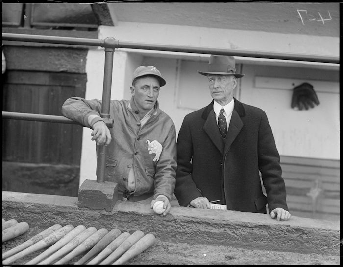 Philadelphia_Athletics_coach_Lena_Blackbourne_and_manager_Connie_Mack_in_the_dugout_at_Fenway_Park2